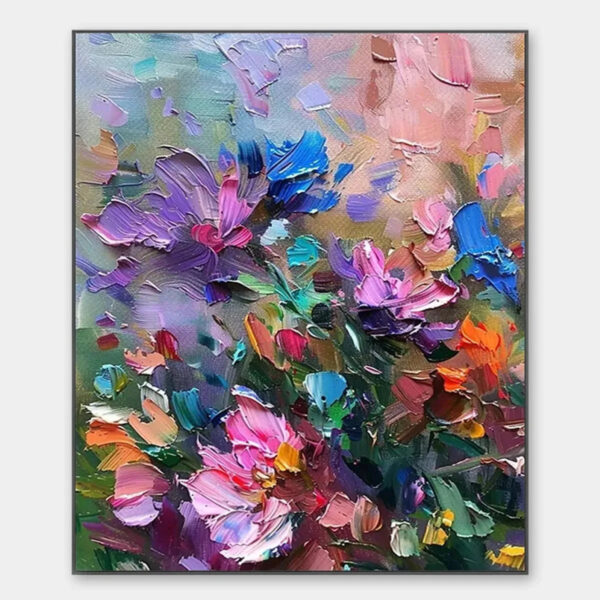 COLORFUL BLOOM: Vertical Impasto Floral Painting in Vibrant Colors