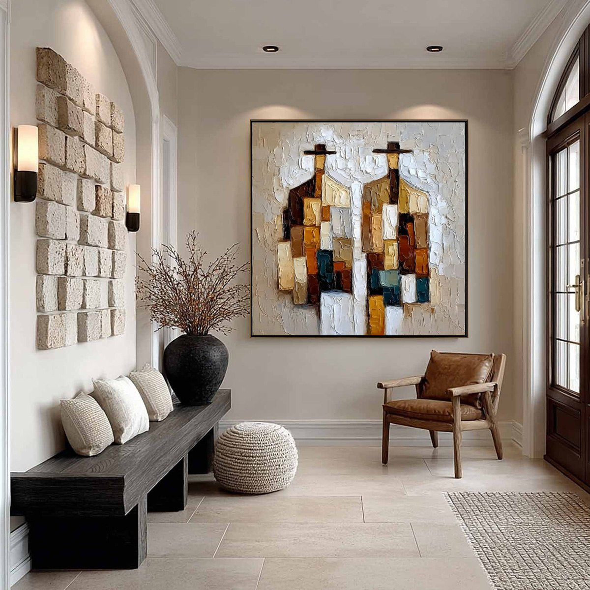 COMPANIONS: Heavy Texture Abstract Figurative Palette Knife Oil Painting - Image 6