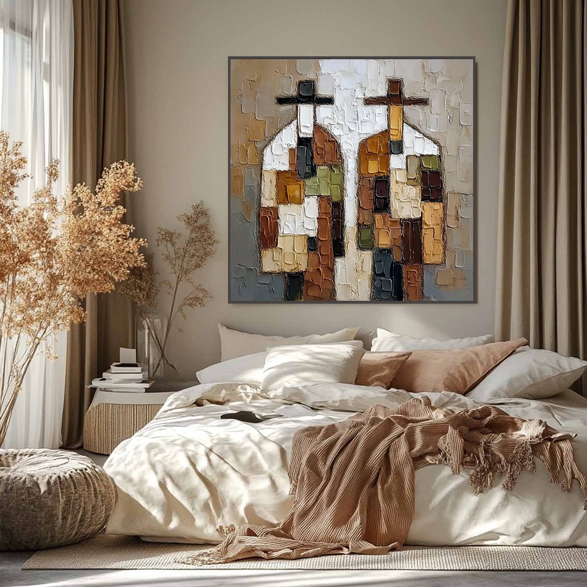 COMPANIONS: Textured Abstract Figurative Impasto Painting - Image 2