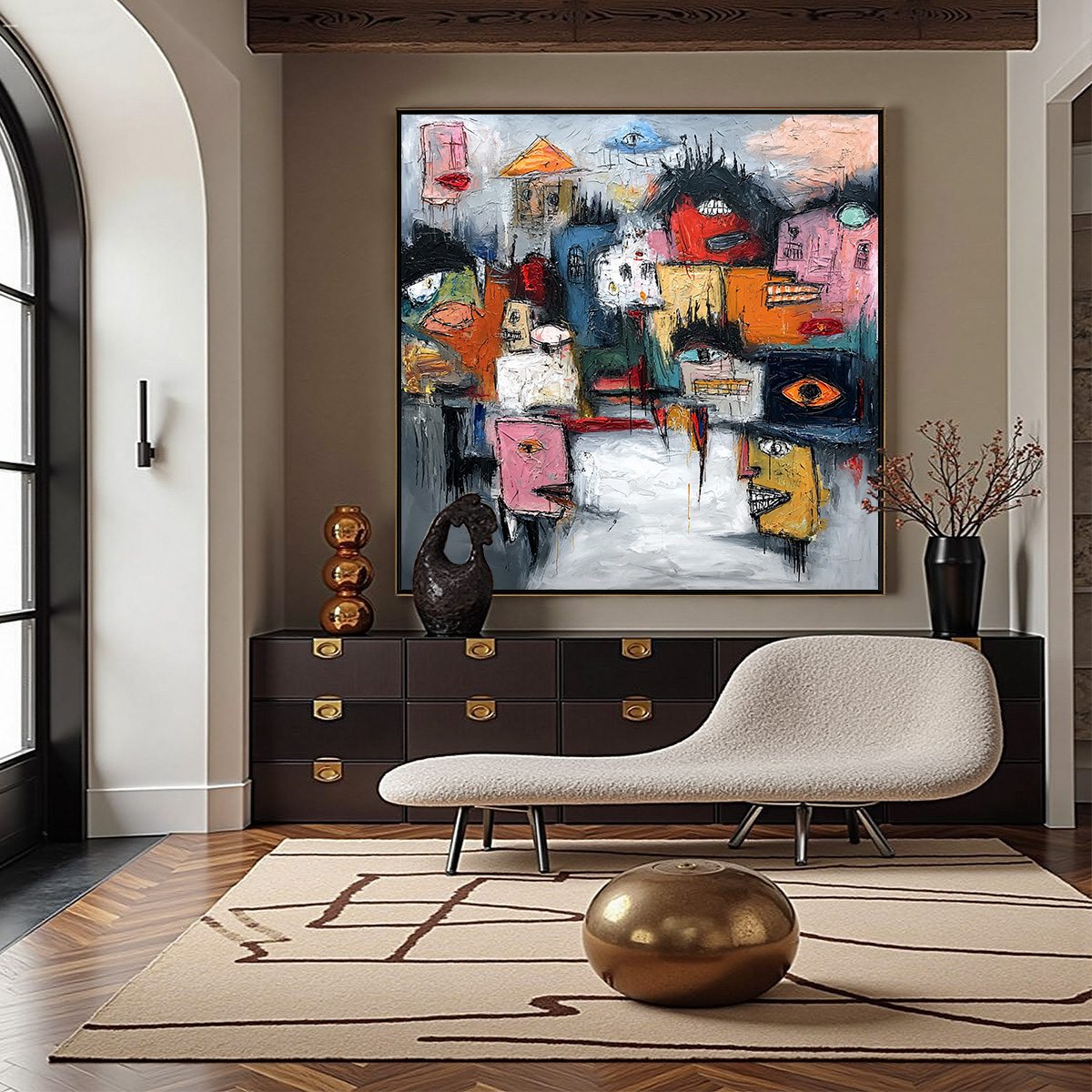 CONCRETE CARNIVAL: Large Colorful Abstract Impasto Cityscape Painting - Image 4