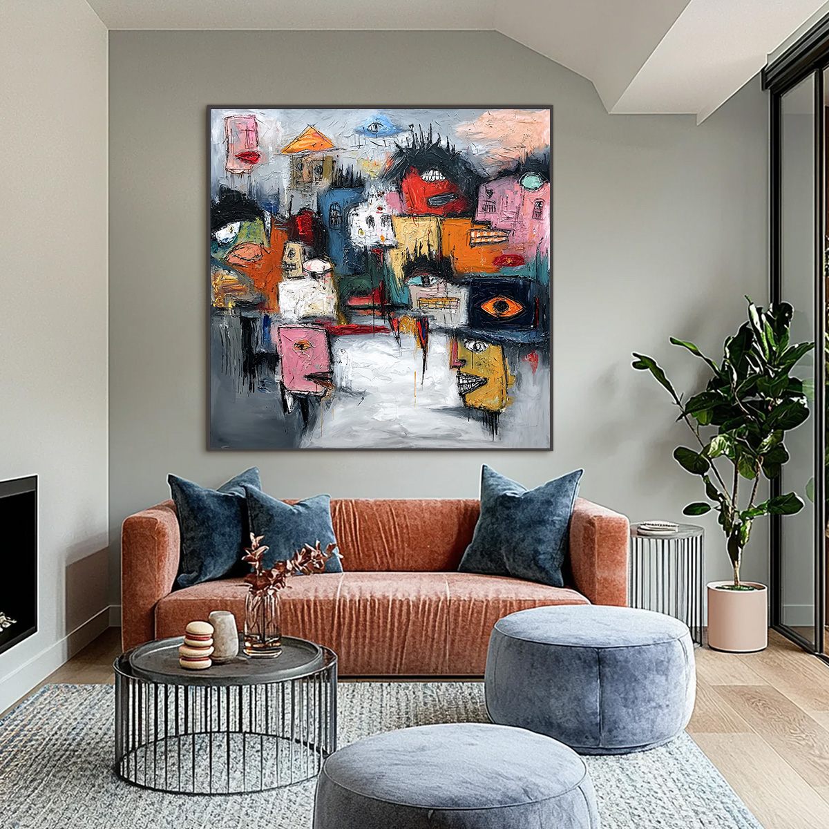 CONCRETE CARNIVAL: Large Colorful Abstract Impasto Cityscape Painting - Image 2
