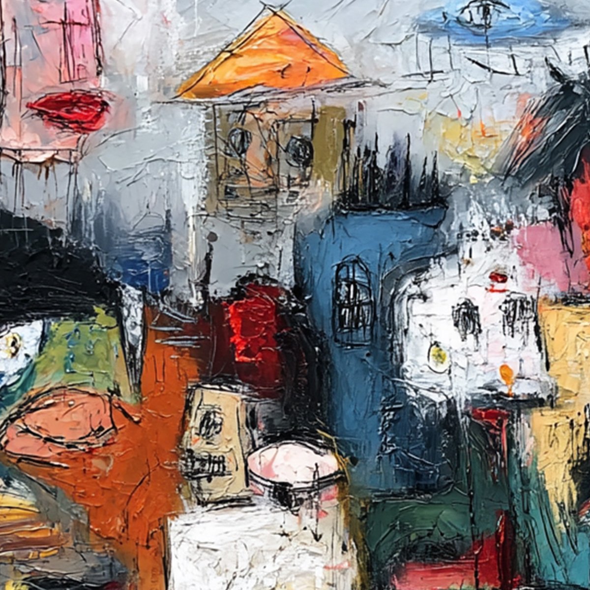 CONCRETE CARNIVAL: Large Colorful Abstract Impasto Cityscape Painting - Image 5