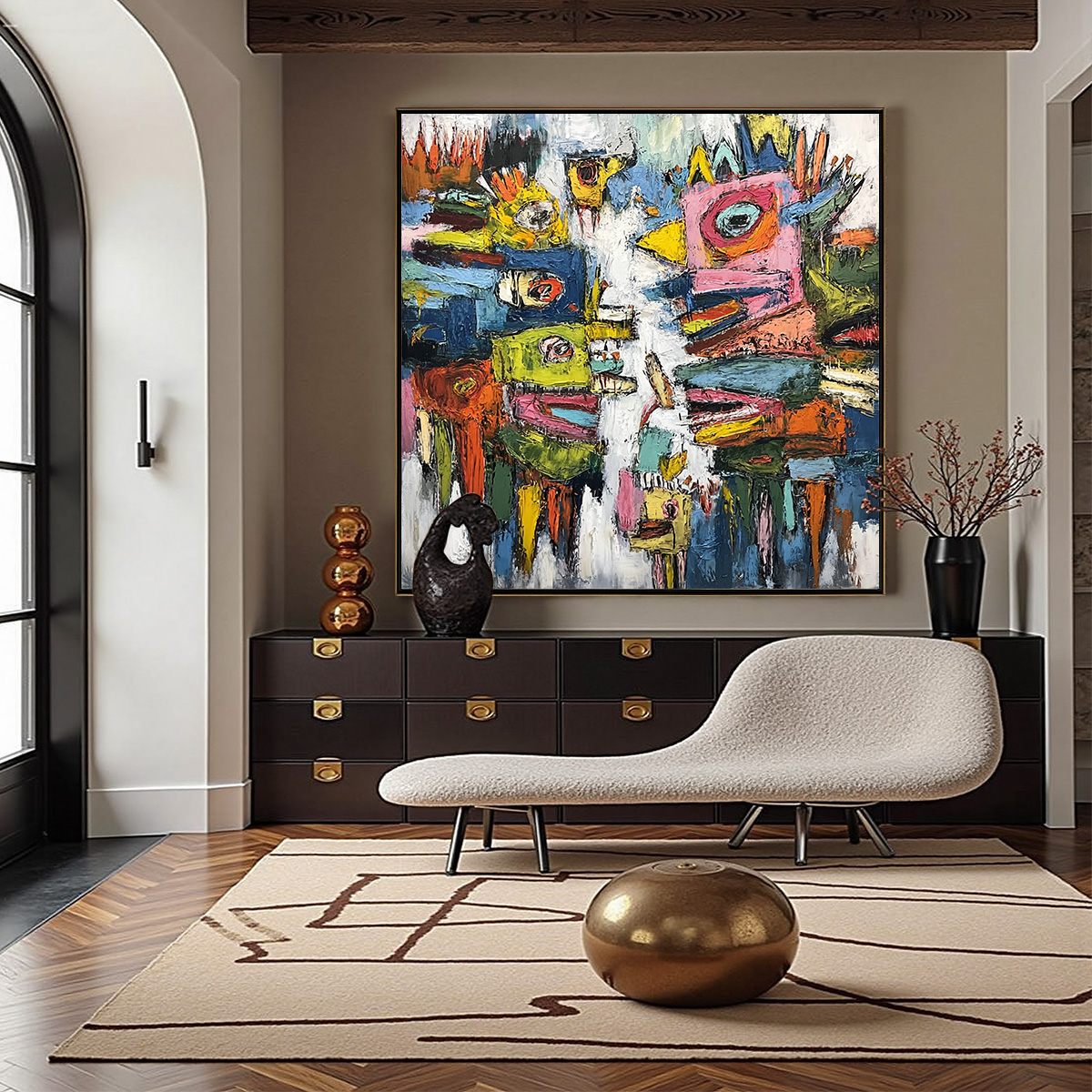 CONCRETE CARNIVAL: Large Colorful Abstract Impasto Wall Art - Image 2