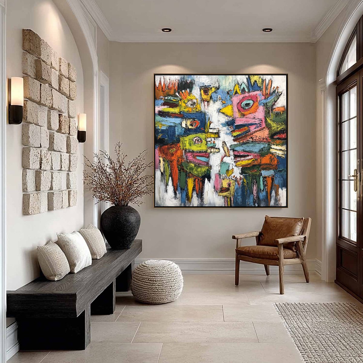CONCRETE CARNIVAL: Large Colorful Abstract Impasto Wall Art - Image 4