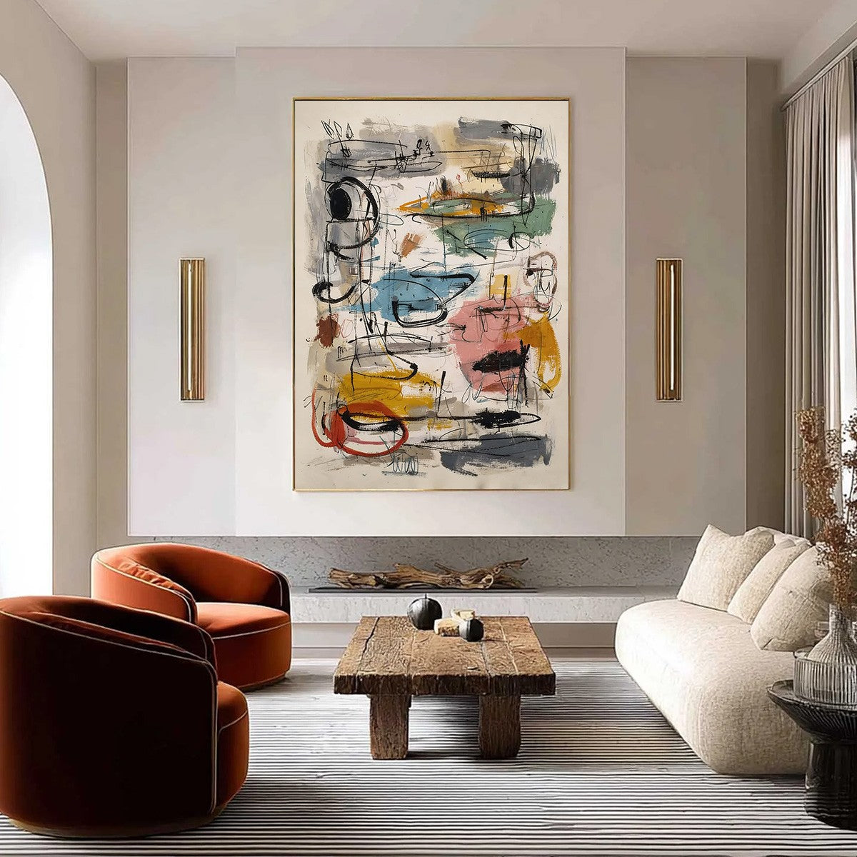 CONCRETE JUNGLE SYMPHONY: Large Vertical Colorful Abstract Wall Art - Image 2