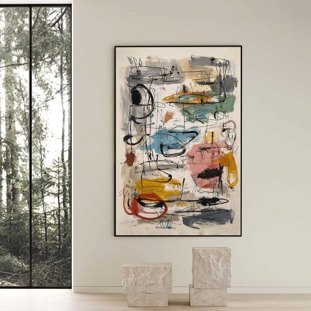 CONCRETE JUNGLE SYMPHONY: Large Vertical Colorful Abstract Wall Art - Image 6