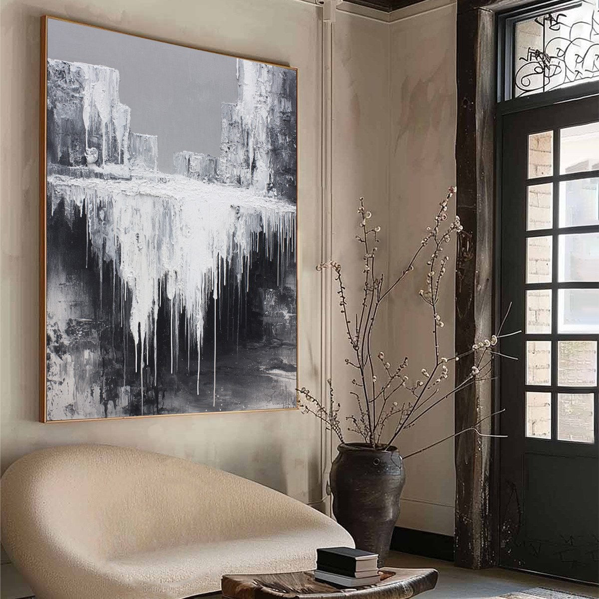 CONCRETE CASCADE: Textured Black and White Abstract Cityscape - Image 7