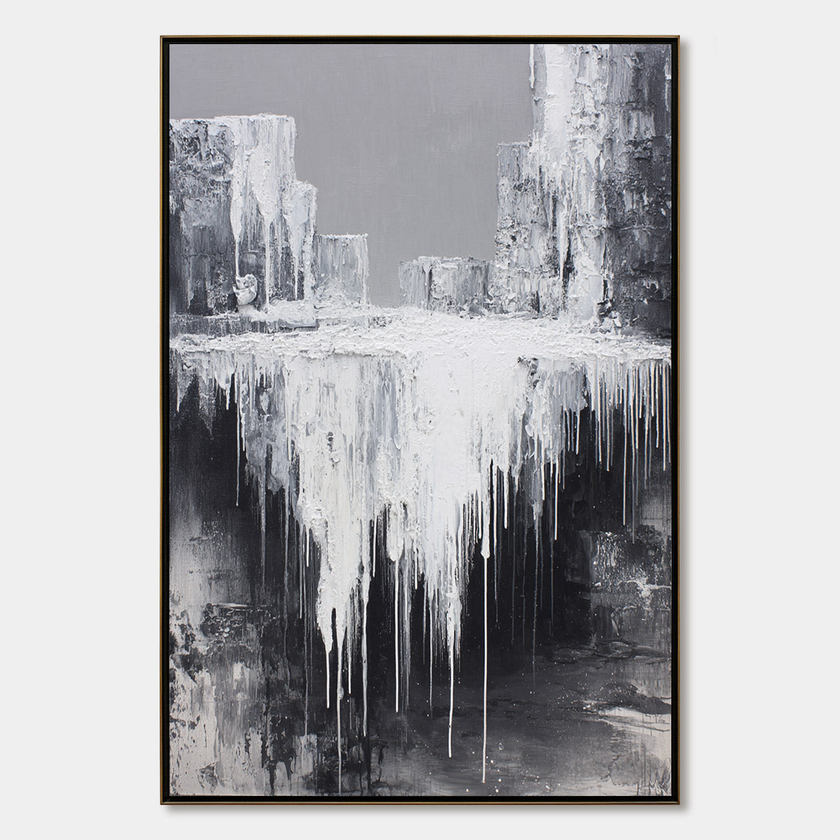 CONCRETE CASCADE: Textured Black and White Abstract Cityscape