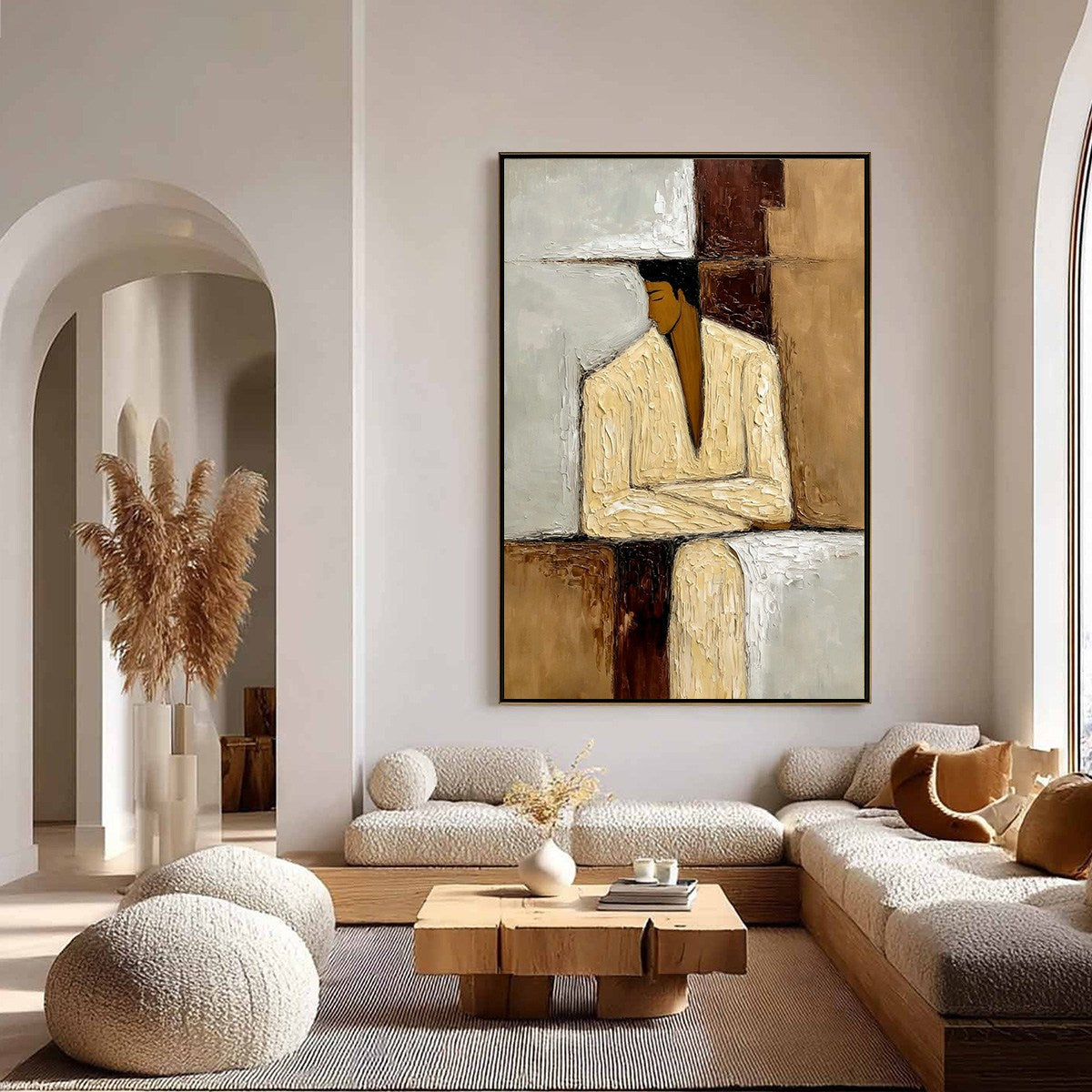 CONTEMPLATION: Textured Abstract Figurative Portrait Oil Painting - Image 4