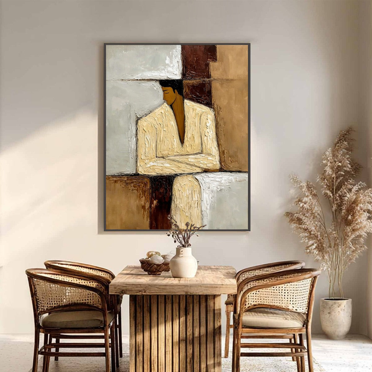 CONTEMPLATION: Textured Abstract Figurative Portrait Oil Painting - Image 6