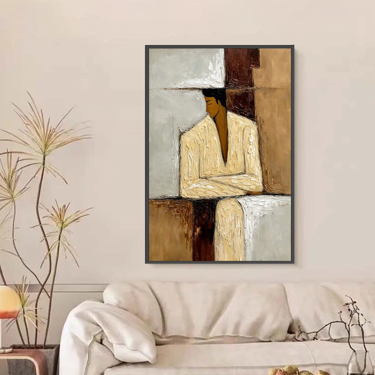 CONTEMPLATION: Textured Abstract Figurative Portrait Oil Painting - Image 2
