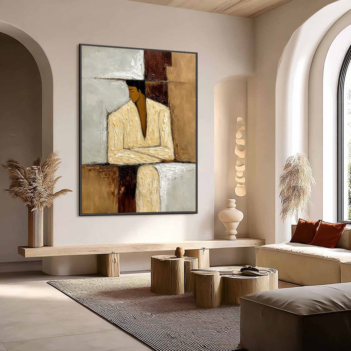 CONTEMPLATION: Textured Abstract Figurative Portrait Oil Painting - Image 7