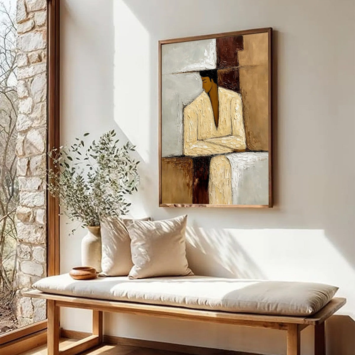 CONTEMPLATION: Textured Abstract Figurative Portrait Oil Painting - Image 8