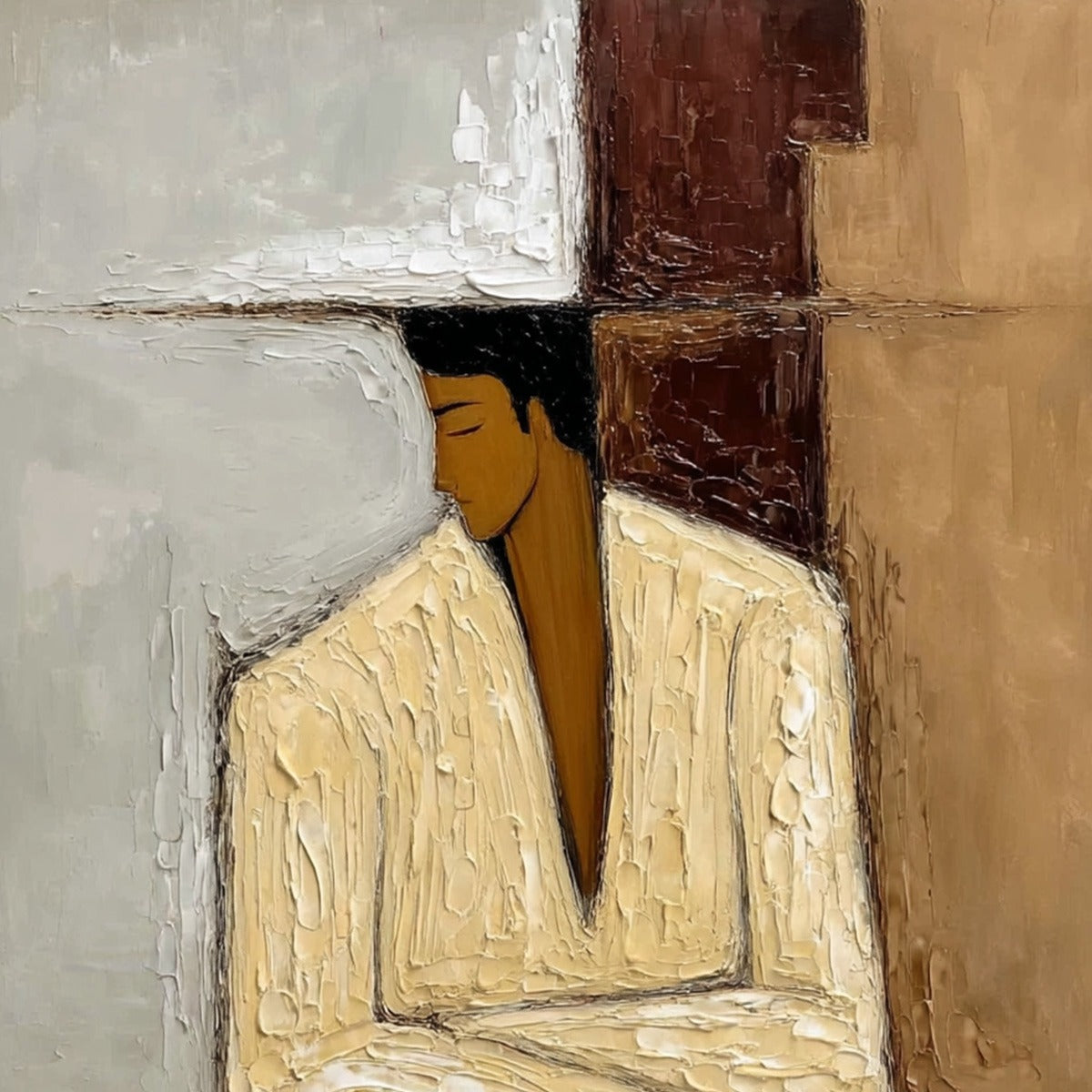 CONTEMPLATION: Textured Abstract Figurative Portrait Oil Painting - Image 3