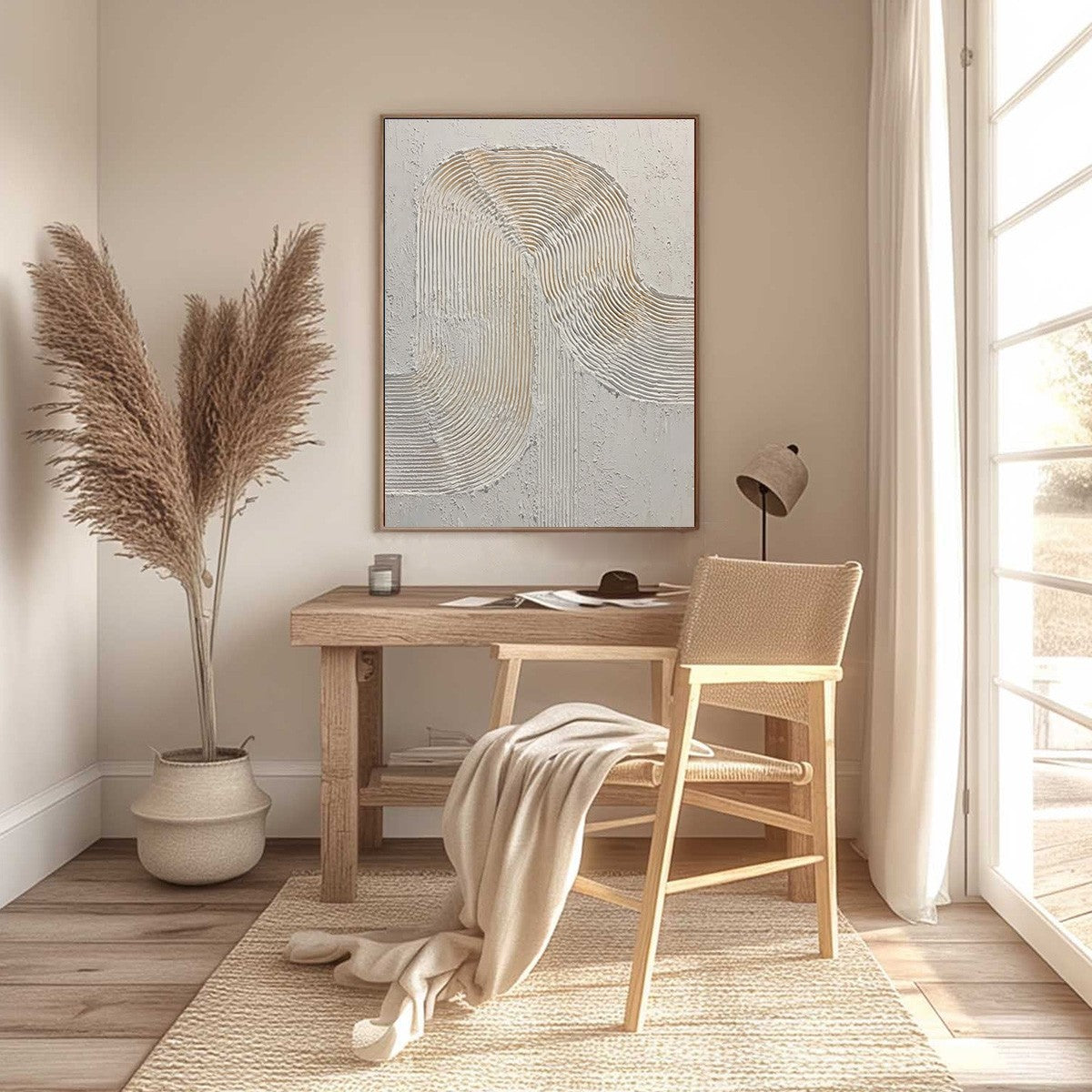CONTINUUM: Textured Minimalist Abstract Painting in White and Beige - Image 4