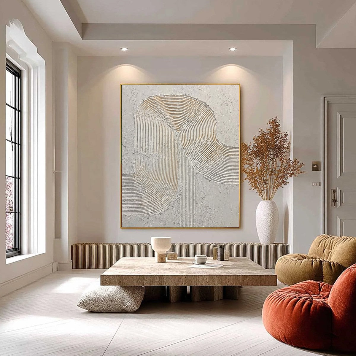 CONTINUUM: Textured Minimalist Abstract Painting in White and Beige - Image 6
