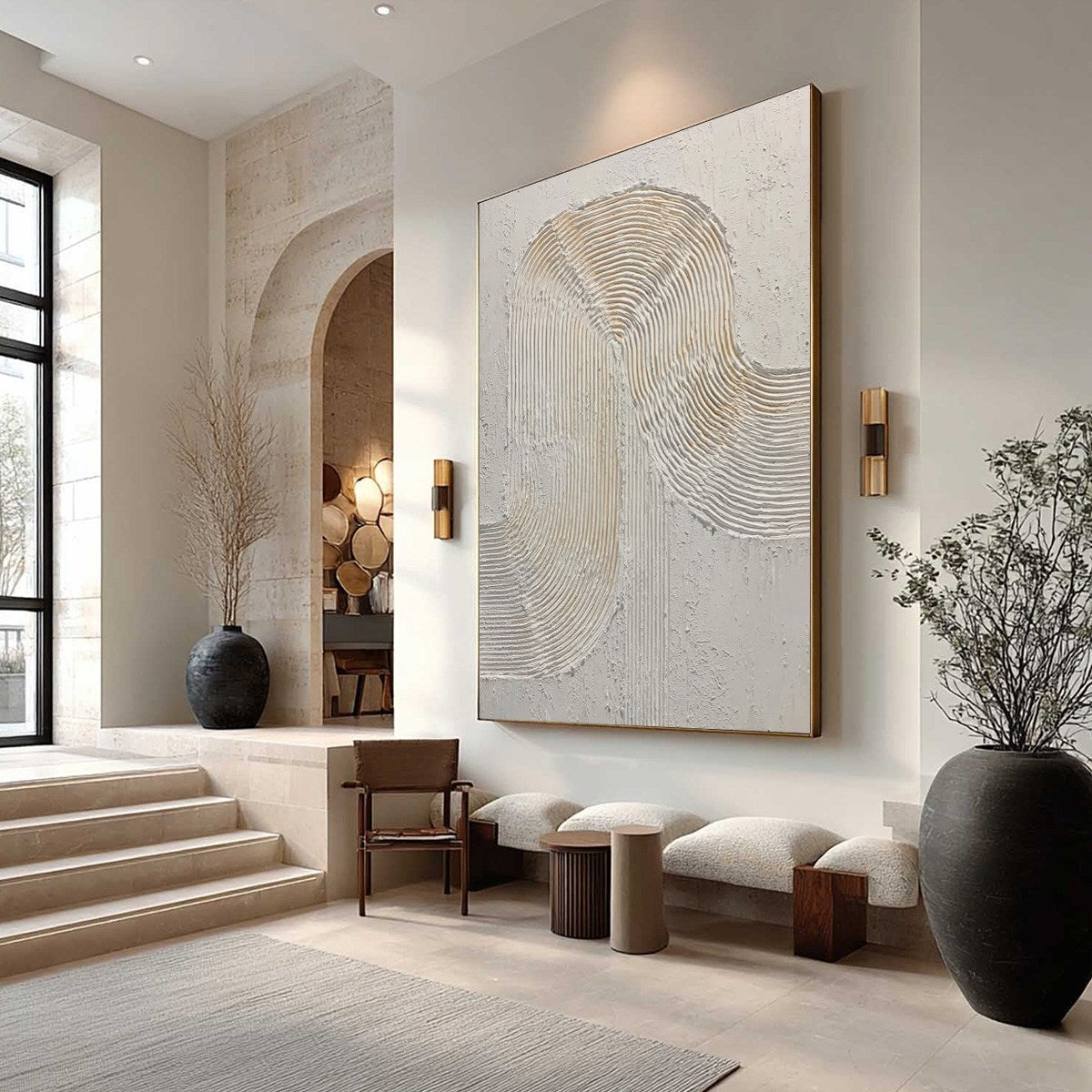 CONTINUUM: Textured Minimalist Abstract Painting in White and Beige - Image 7