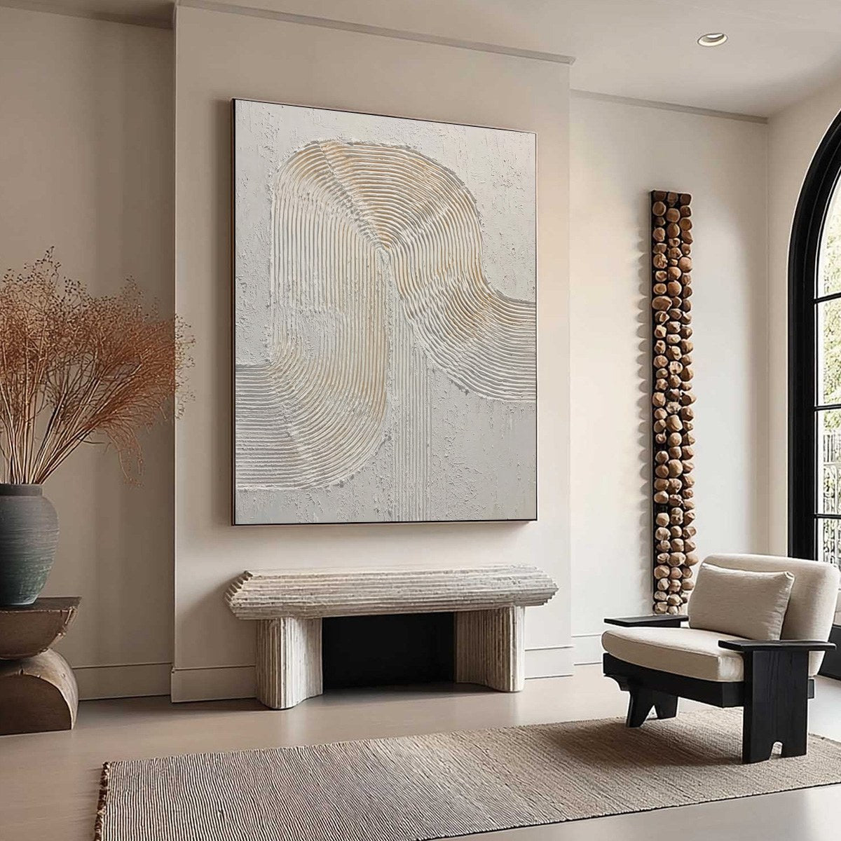 CONTINUUM: Textured Minimalist Abstract Painting in White and Beige - Image 8