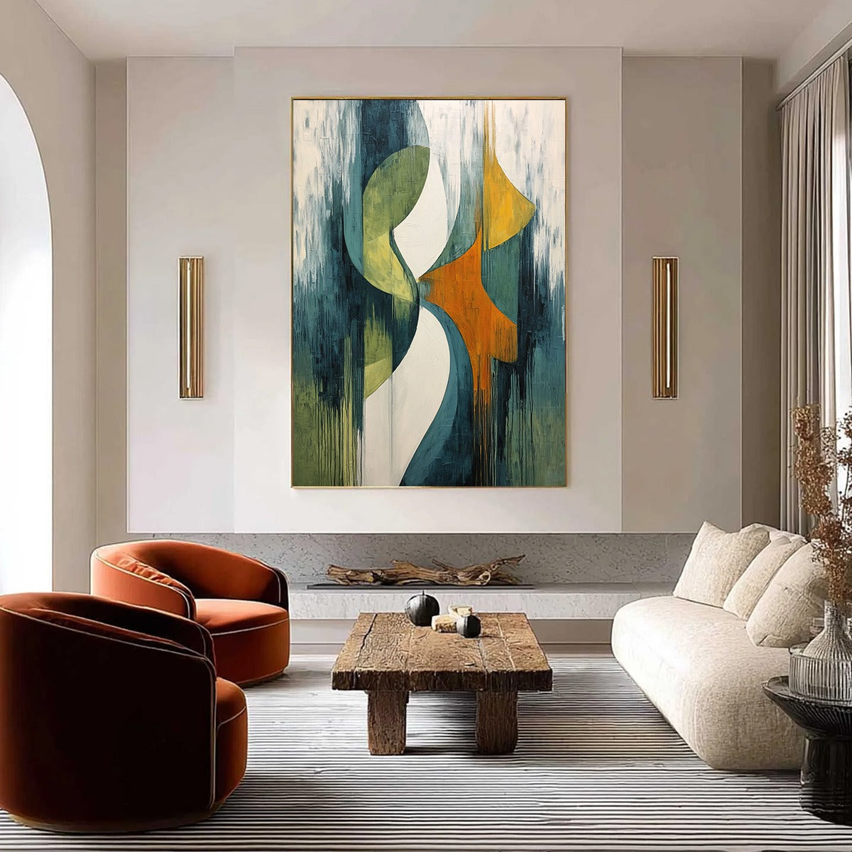 CONVERGENCE: Bold Vertical Abstract Painting with Textured Color Blocks - Image 2