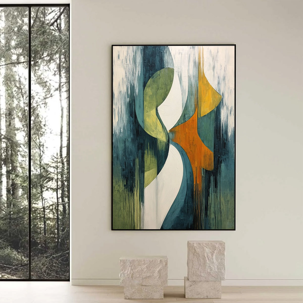 CONVERGENCE: Bold Vertical Abstract Painting with Textured Color Blocks - Image 6