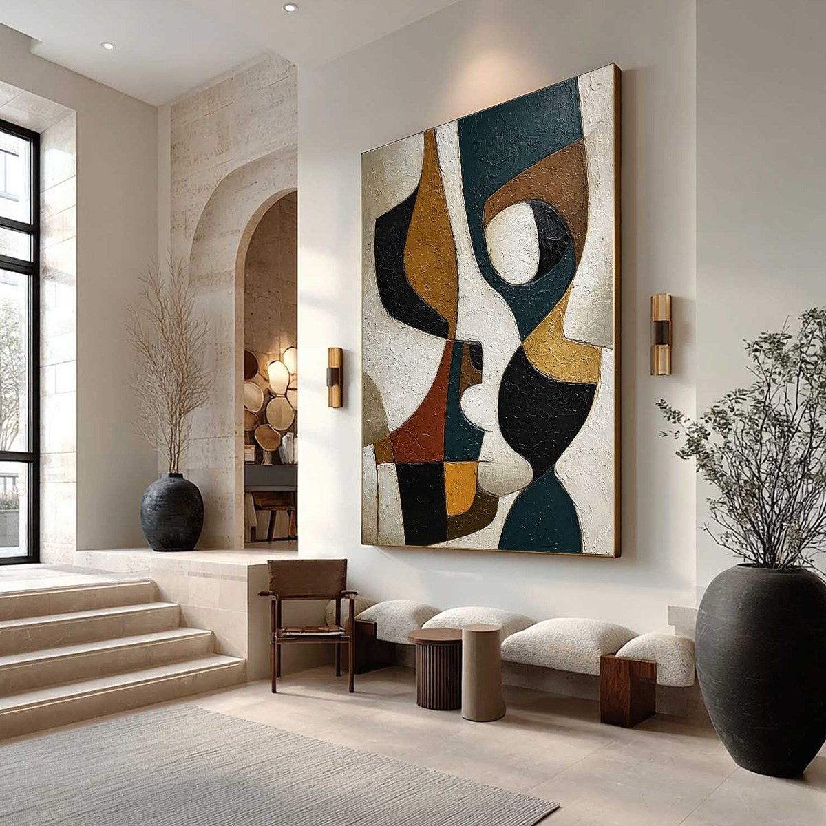 CONVERGENCE: Large Textured Geometric Abstract Oil Painting - Image 7