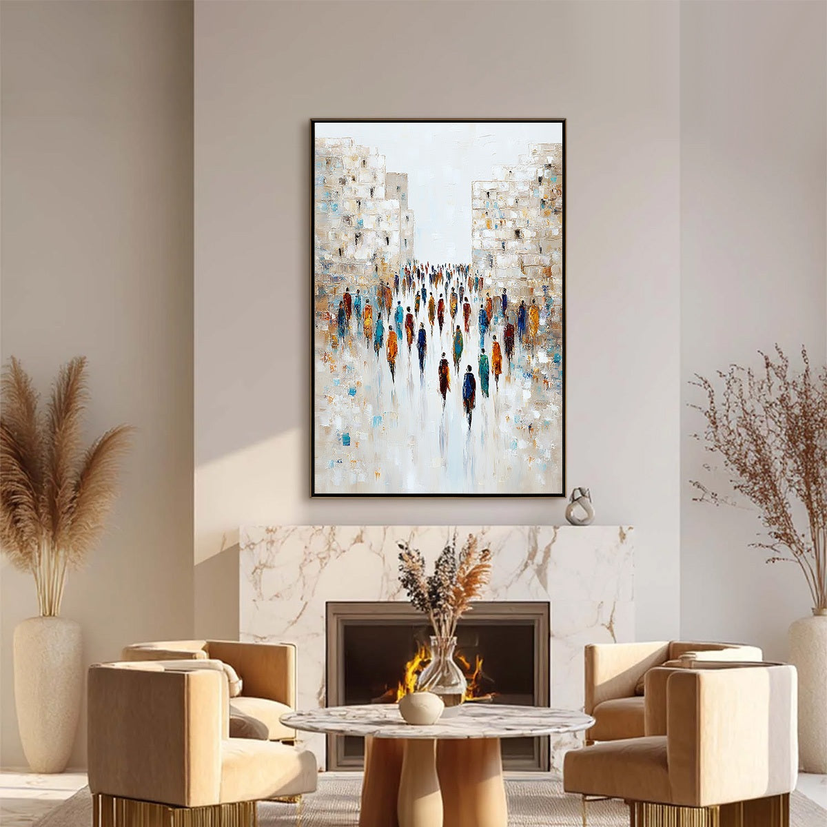 CONVERGENCE: Textured Abstract Figurative Cityscape Painting - Image 2