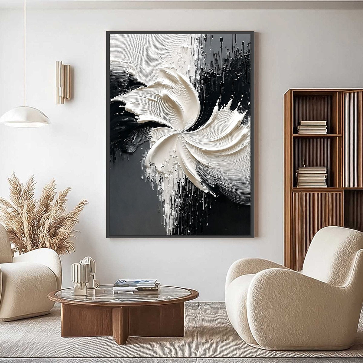 CONVERGENCE: Textured Black and White Abstract Impasto Painting - Image 6