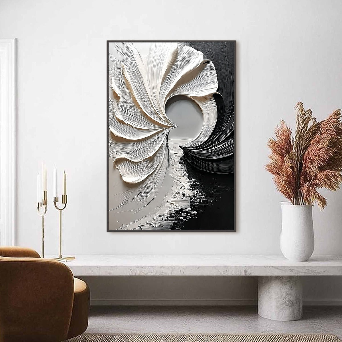CONVERGENCE: Textured Black and White Abstract Impasto Painting - Image 2