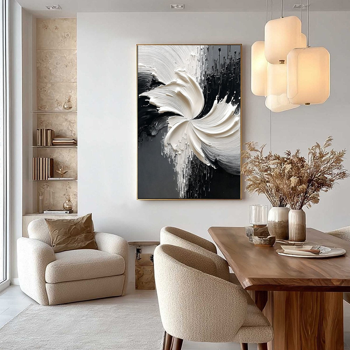 CONVERGENCE: Textured Black and White Abstract Impasto Painting - Image 2