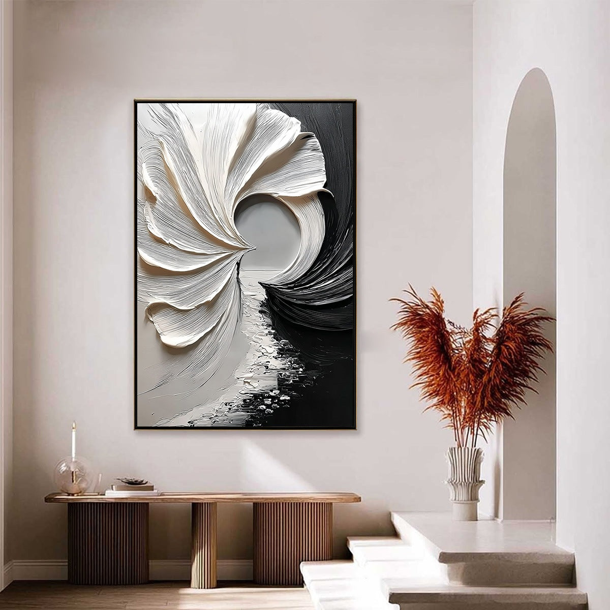CONVERGENCE: Textured Black and White Abstract Impasto Painting - Image 4