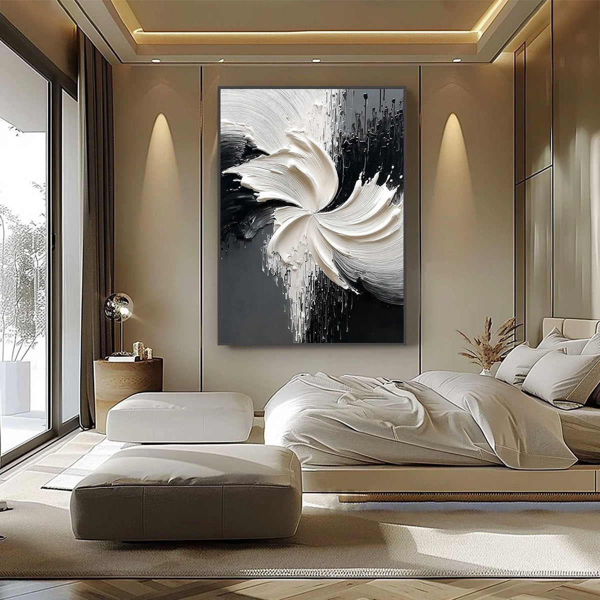 CONVERGENCE: Textured Black and White Abstract Impasto Painting - Image 4
