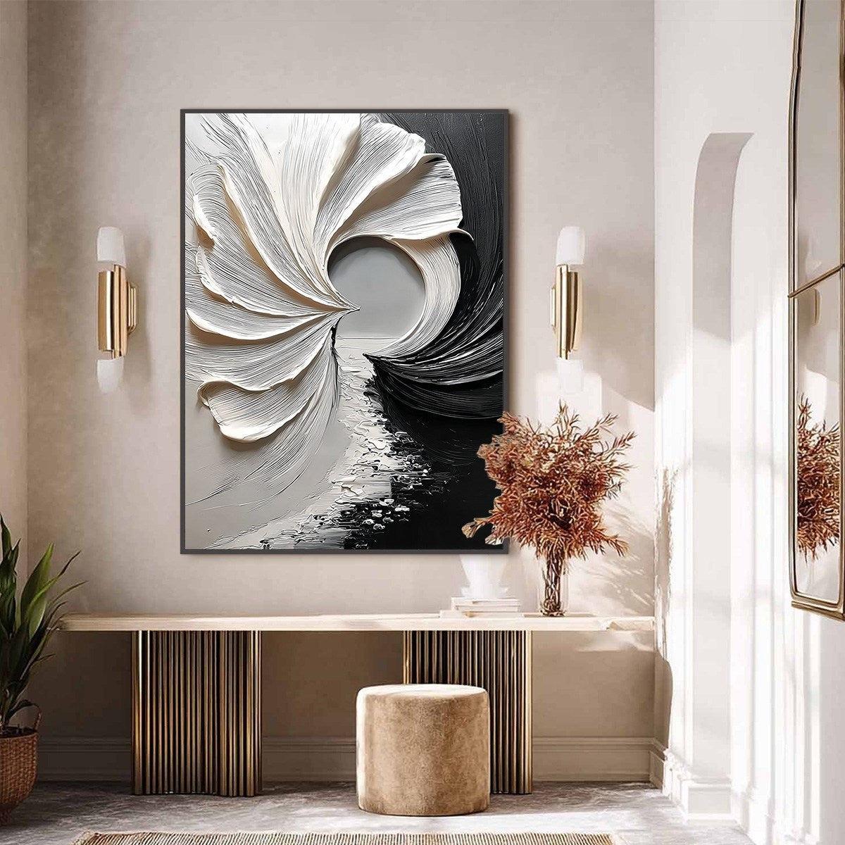 CONVERGENCE: Textured Black and White Abstract Impasto Painting - Image 5