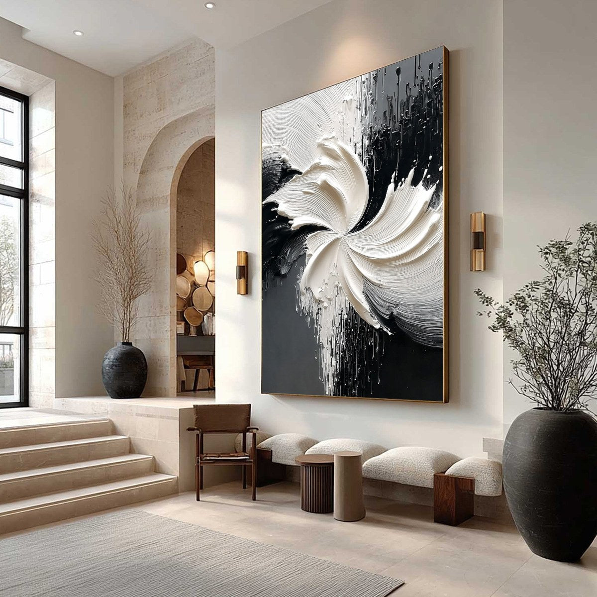 CONVERGENCE: Textured Black and White Abstract Impasto Painting - Image 7