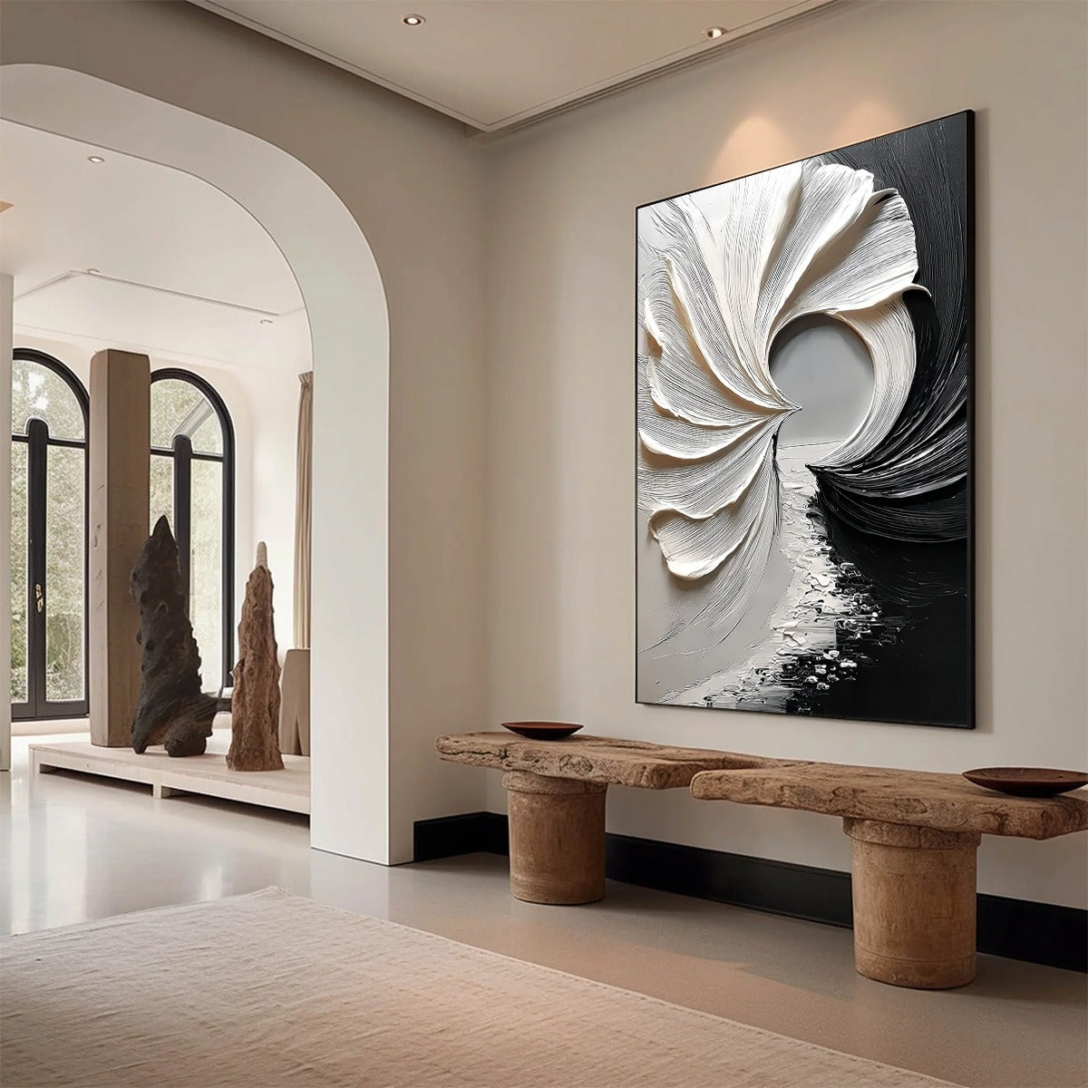 CONVERGENCE: Textured Black and White Abstract Impasto Painting - Image 7