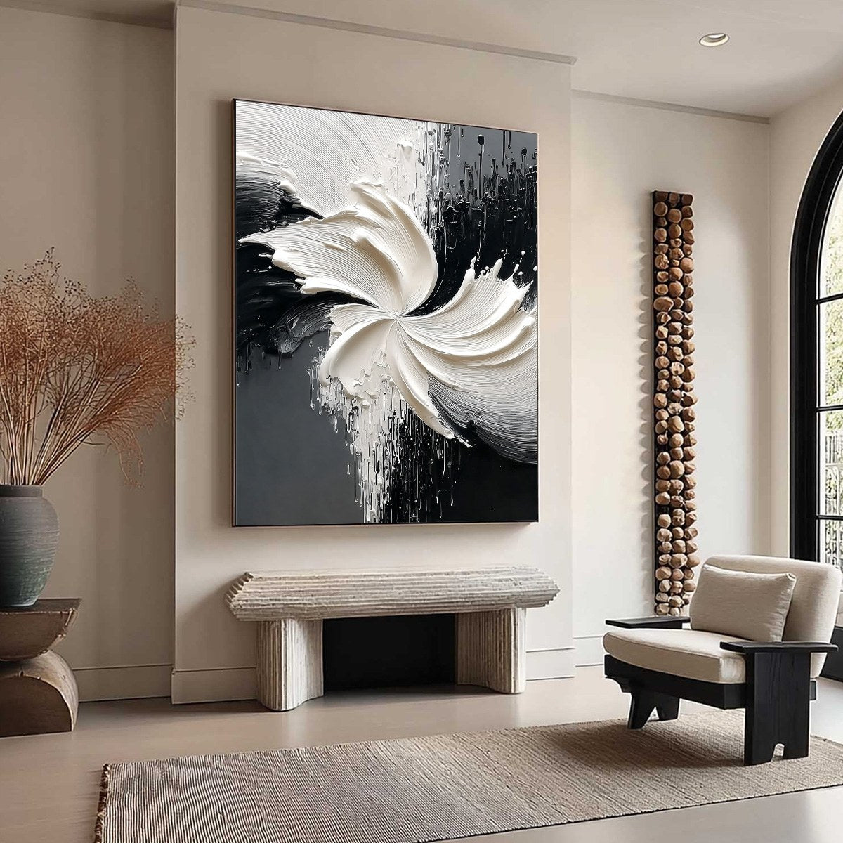 CONVERGENCE: Textured Black and White Abstract Impasto Painting - Image 8