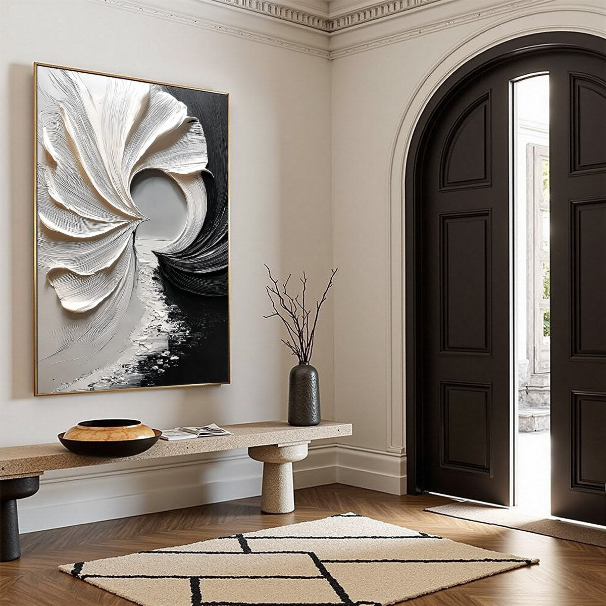 CONVERGENCE: Textured Black and White Abstract Impasto Painting - Image 8