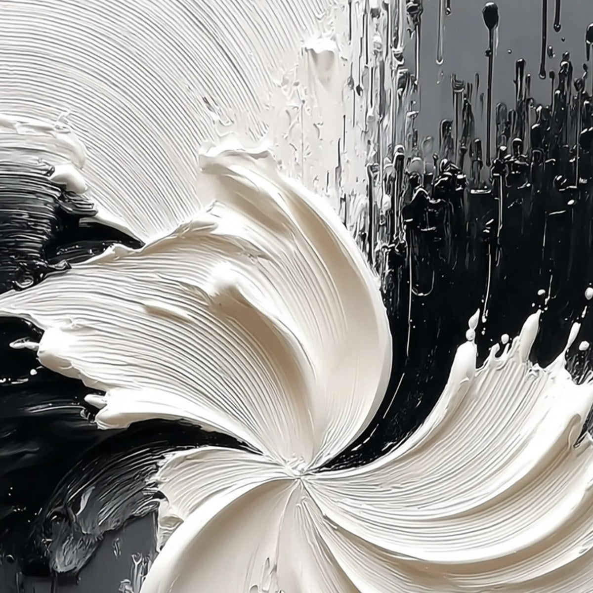 CONVERGENCE: Textured Black and White Abstract Impasto Painting - Image 5
