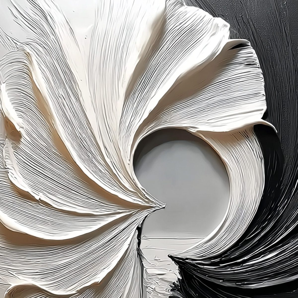 CONVERGENCE: Textured Black and White Abstract Impasto Painting - Image 3