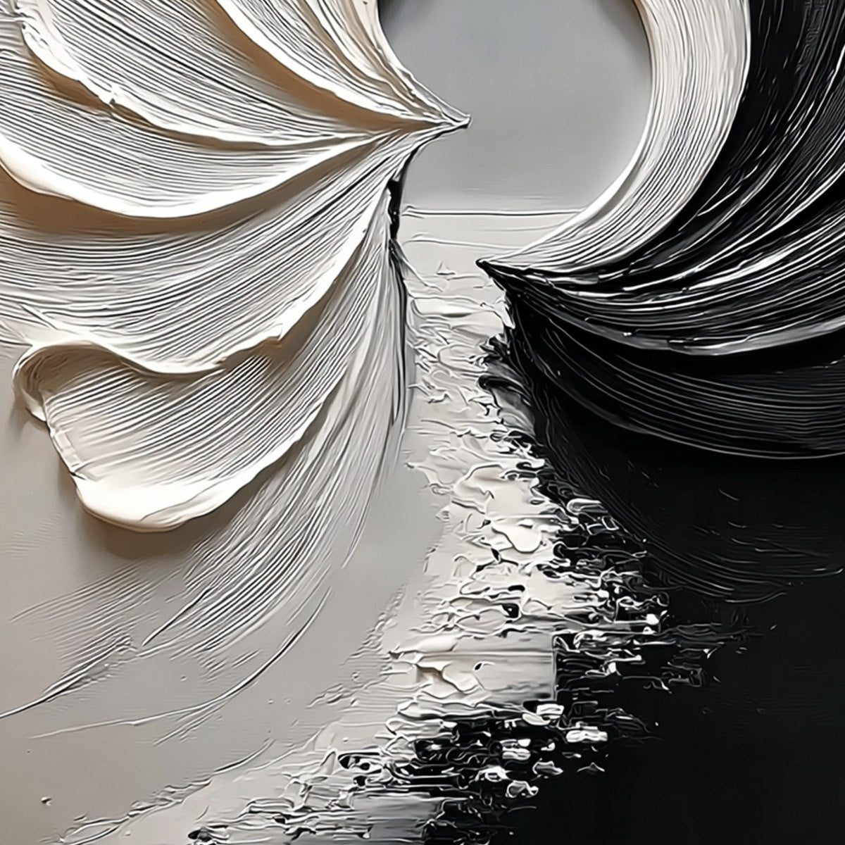 CONVERGENCE: Textured Black and White Abstract Impasto Painting - Image 6