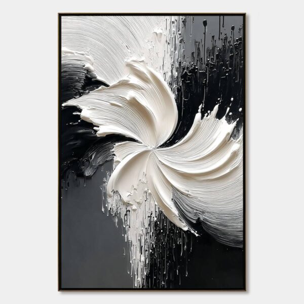 CONVERGENCE: Textured Black and White Abstract Impasto Painting