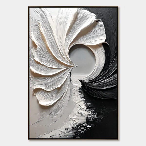 CONVERGENCE: Textured Black and White Abstract Impasto Painting