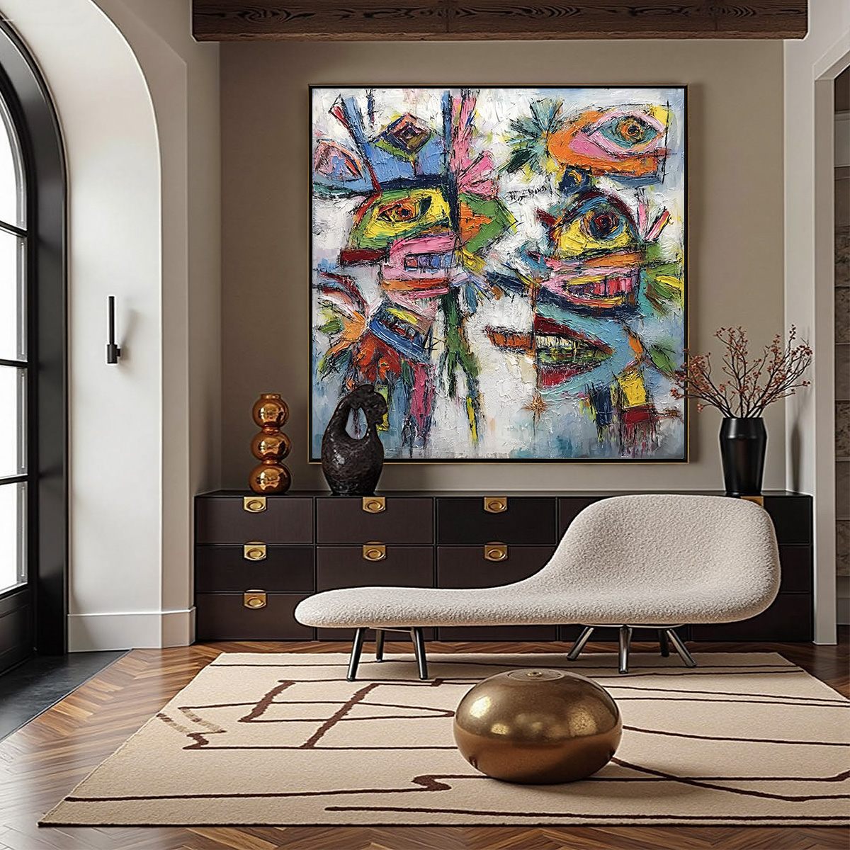CONVERSATION PIECES: Vibrant Textured Abstract Figurative Painting - Image 4
