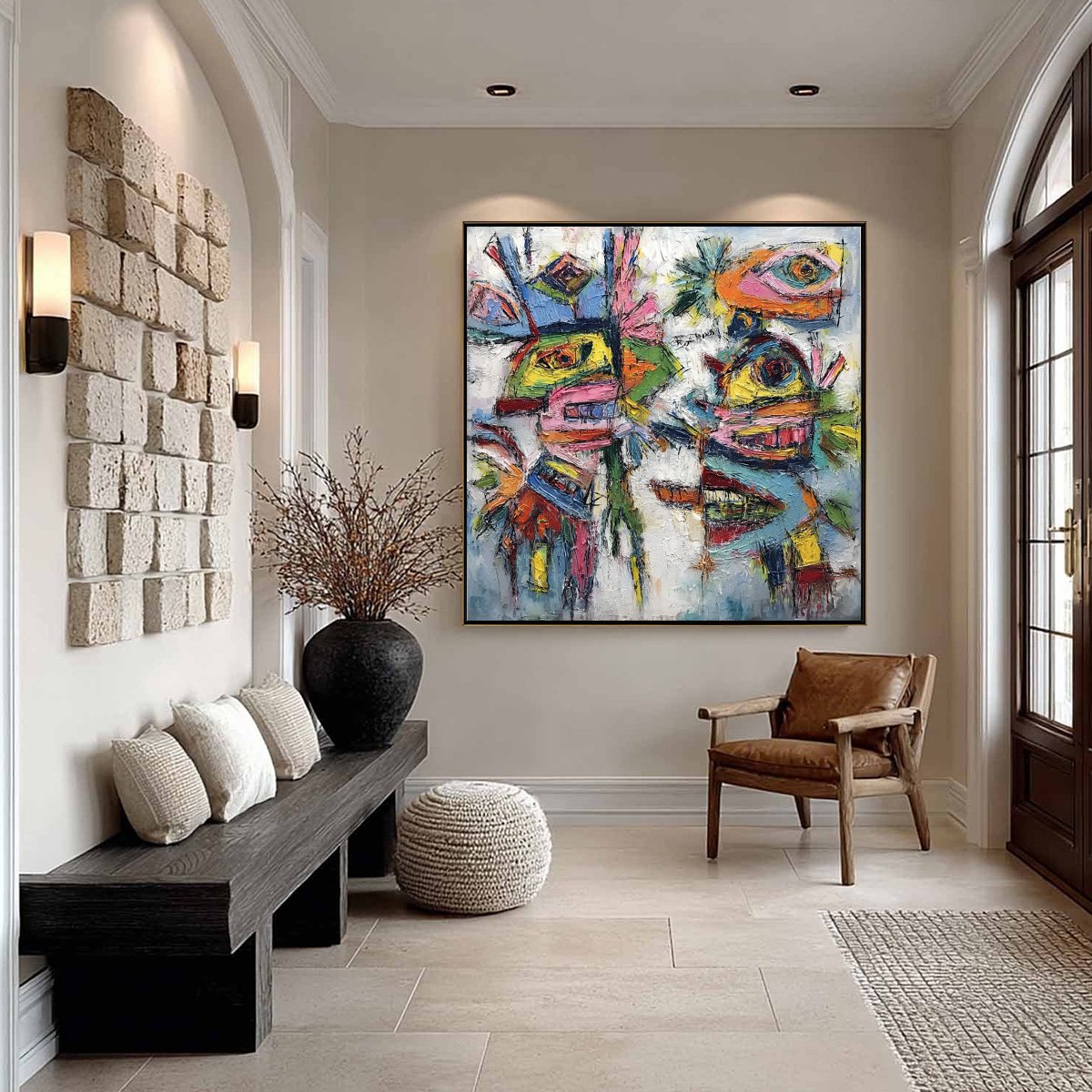 CONVERSATION PIECES: Vibrant Textured Abstract Figurative Painting - Image 6
