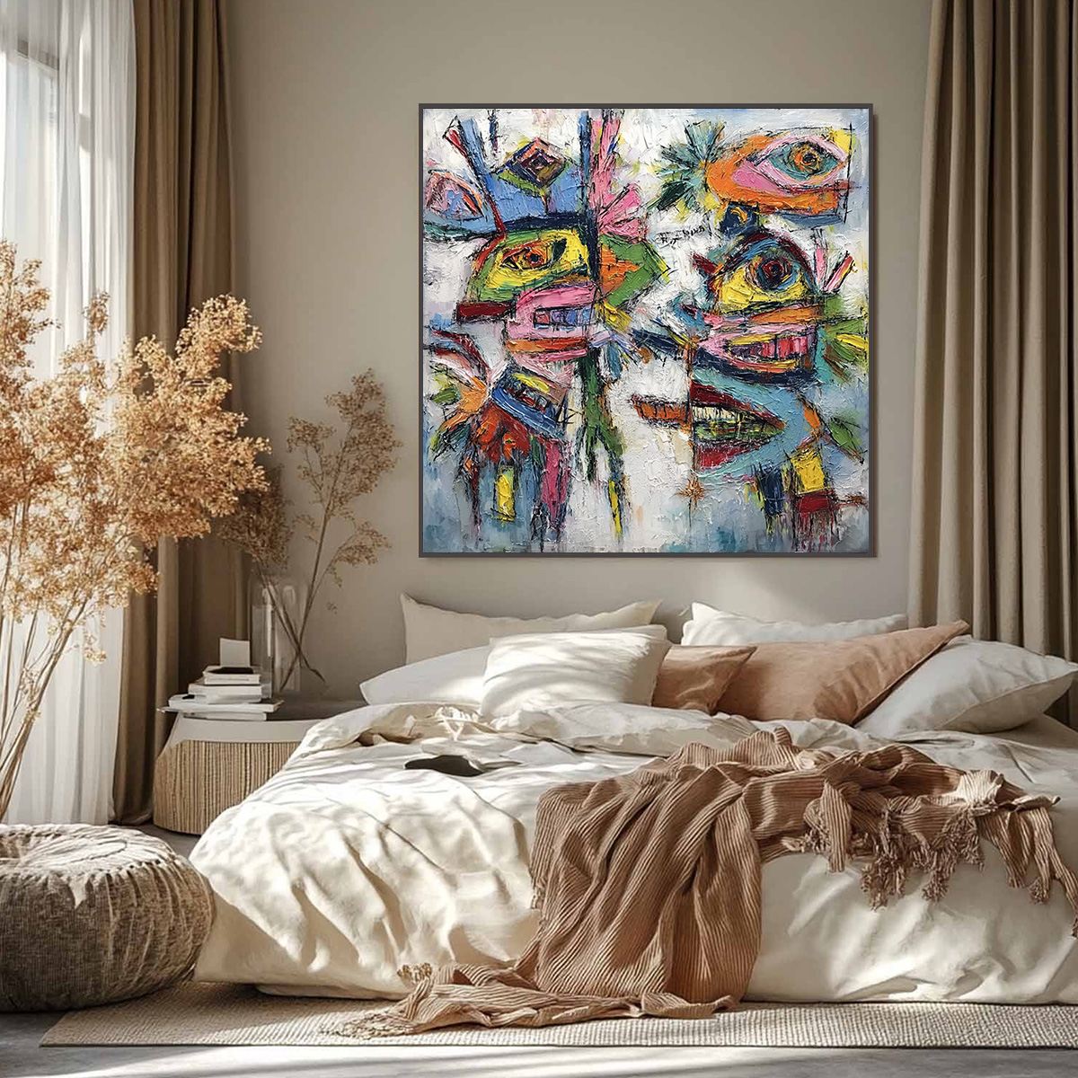 CONVERSATION PIECES: Vibrant Textured Abstract Figurative Painting - Image 2