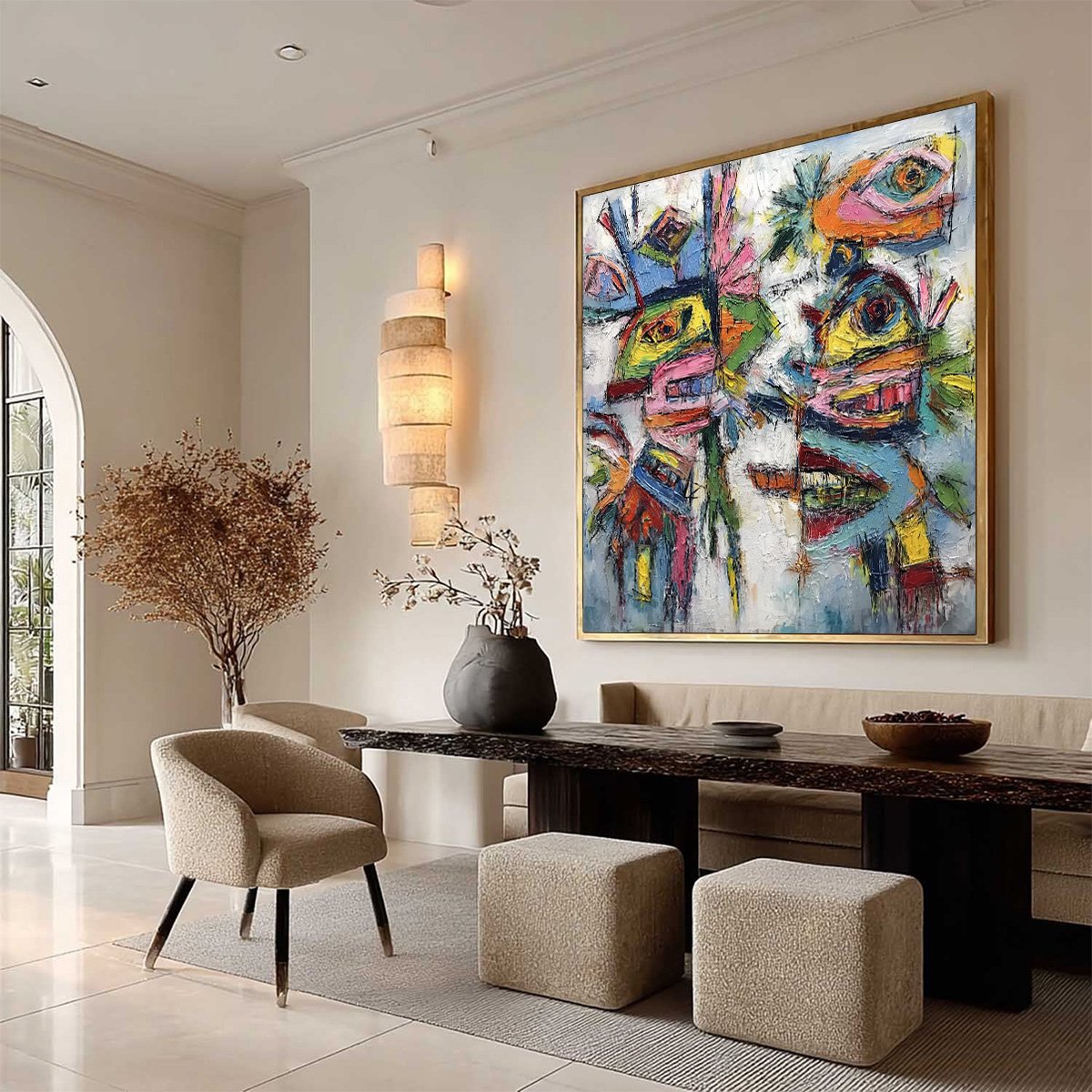 CONVERSATION PIECES: Vibrant Textured Abstract Figurative Painting - Image 8