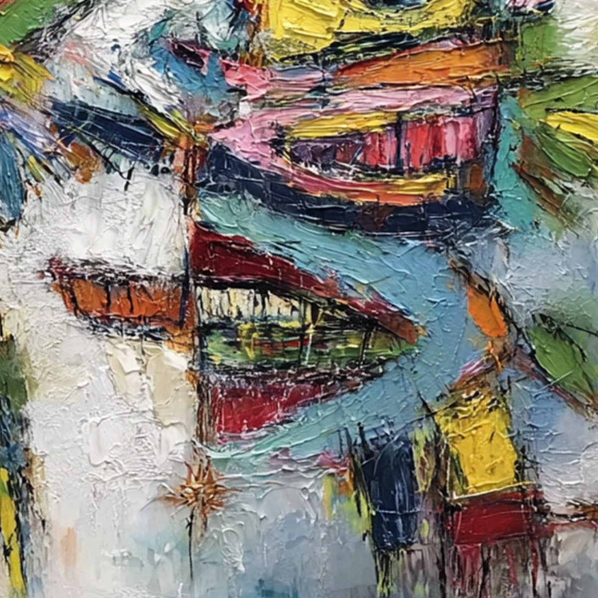 CONVERSATION PIECES: Vibrant Textured Abstract Figurative Painting - Image 5