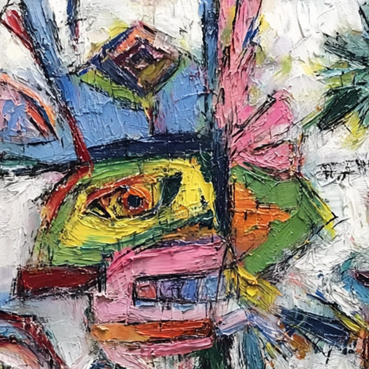 CONVERSATION PIECES: Vibrant Textured Abstract Figurative Painting - Image 3