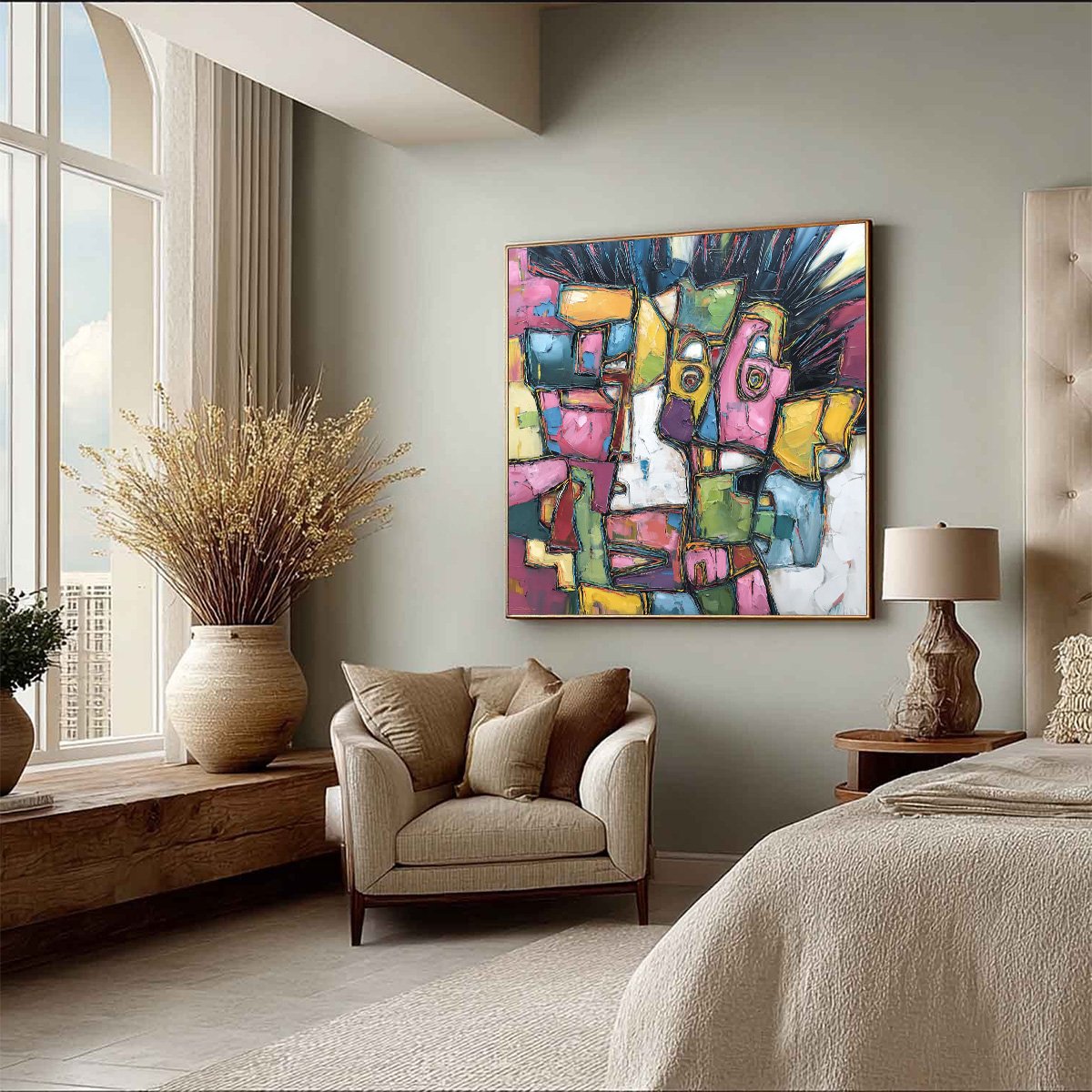 CONVERSATIONS IN COLOR: Large Colorful Abstract Impasto Figurative Painting - Image 8