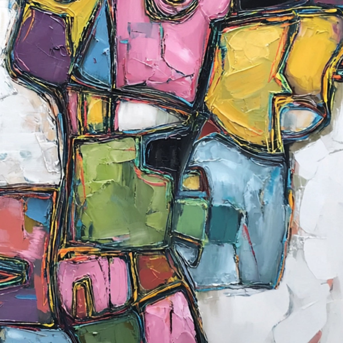 CONVERSATIONS IN COLOR: Large Colorful Abstract Impasto Figurative Painting - Image 3