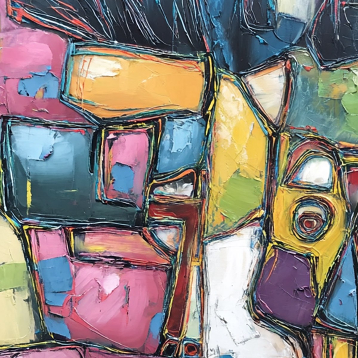 CONVERSATIONS IN COLOR: Large Colorful Abstract Impasto Figurative Painting - Image 5